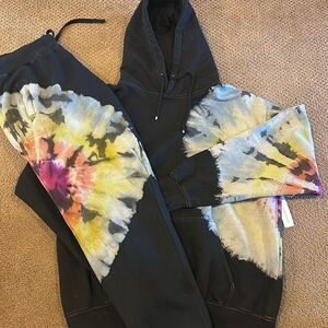 Six/Fifty Tie Dye Hoodie & Sweatpants Set Black Multicolor Size L NWT